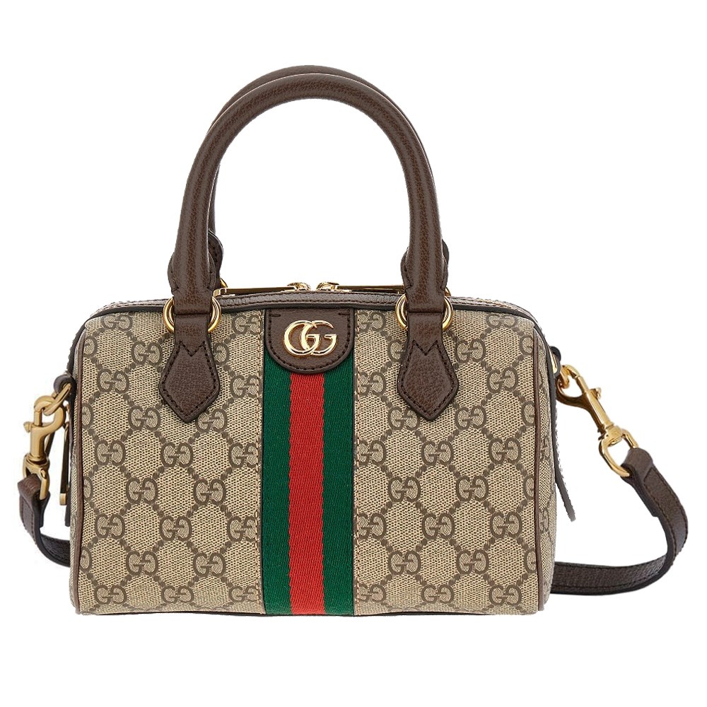 【GUCCI 古馳】772053 經典OPHIDIA迷你波士頓手提斜背兩用包-棕色