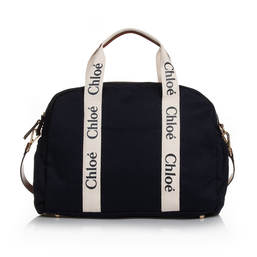 【Chloe’ 蔻依】CHC24SB20190859 經典CHANGING BAG棉帆布牛皮飾邊手提斜肩媽媽包(黑色)