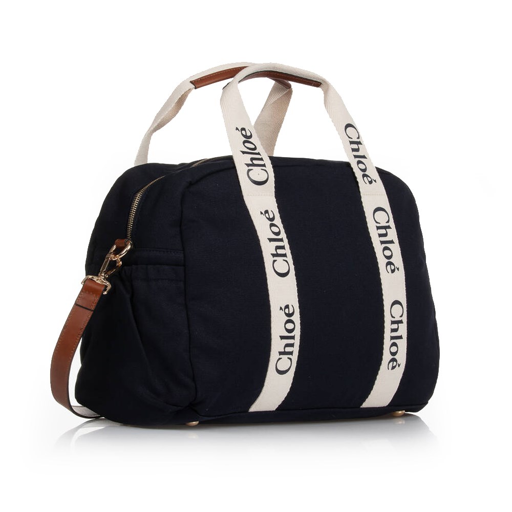 【Chloe’ 蔻依】CHC24SB20190859 經典CHANGING BAG棉帆布牛皮飾邊手提斜肩媽媽包(黑色)