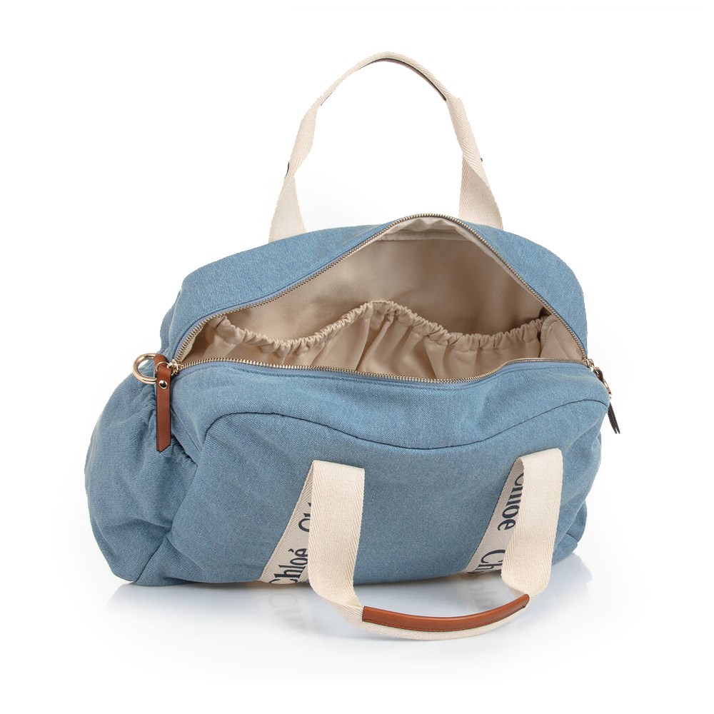 【Chloe’ 蔻依】CHC24SB20191Z10 經典CHANGING BAG棉帆布牛皮飾邊手提斜肩媽媽包(藍色)