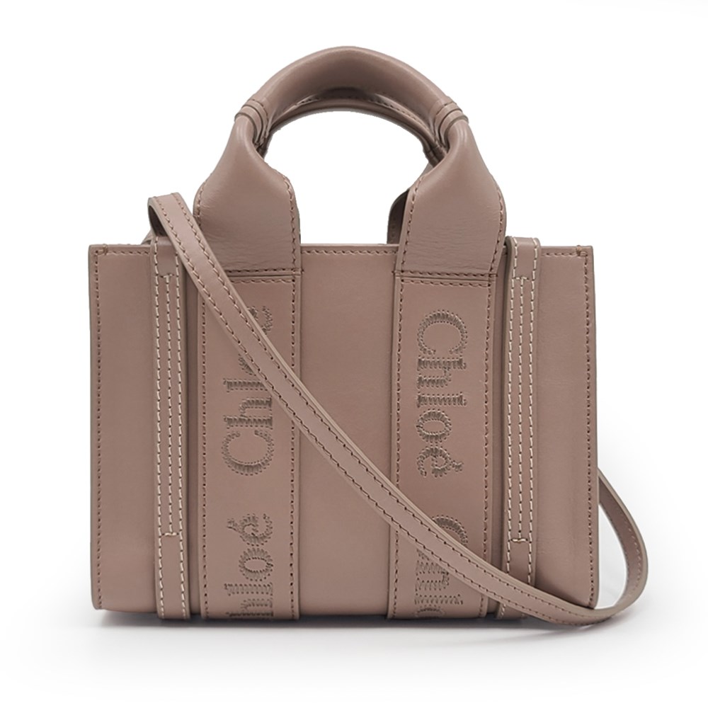 【Chloe’ 蔻依】CHC23UP237I60527 經典WOODY系列牛皮手提斜背MINI托特包(藕粉)