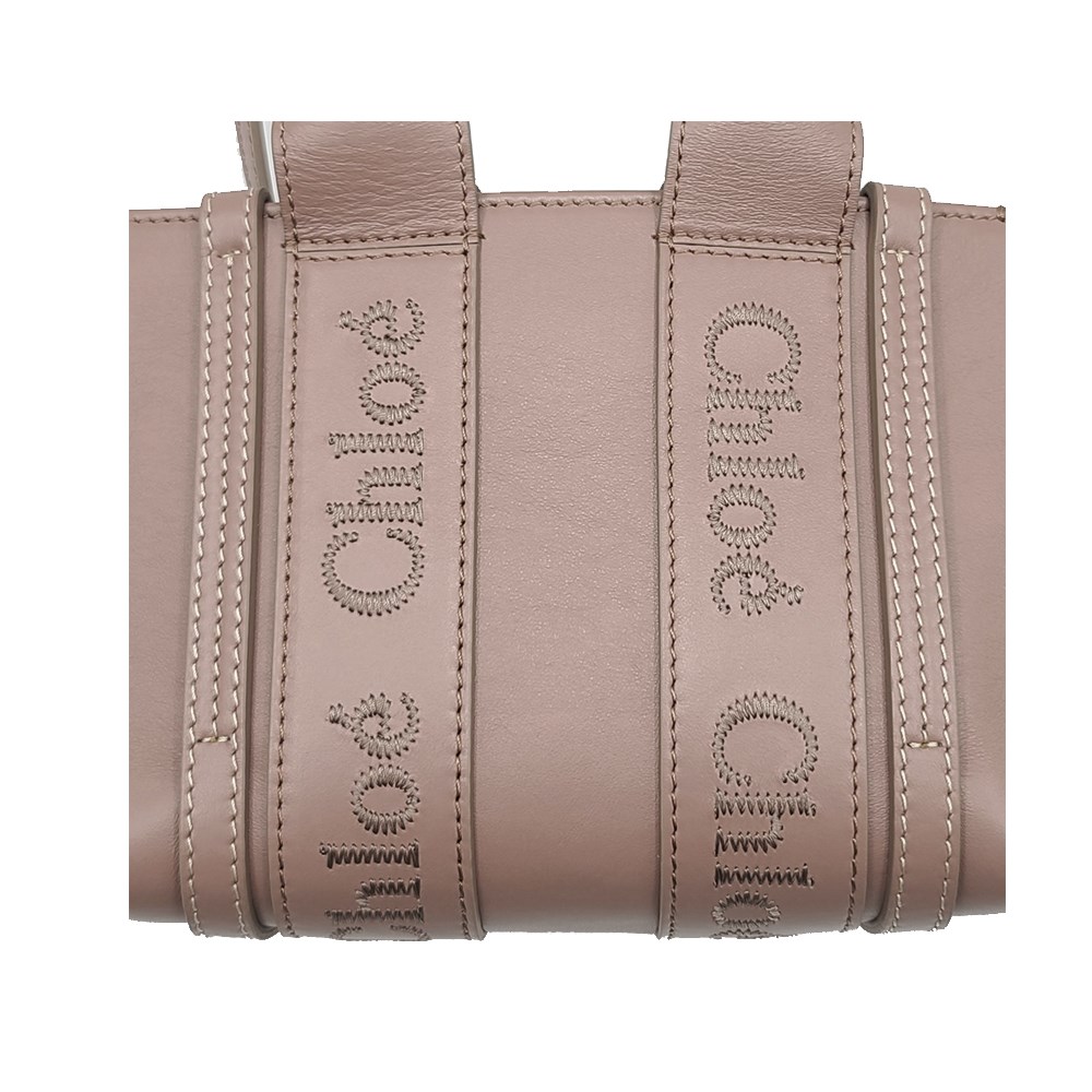 【Chloe’ 蔻依】CHC23UP237I60527 經典WOODY系列牛皮手提斜背MINI托特包(藕粉)