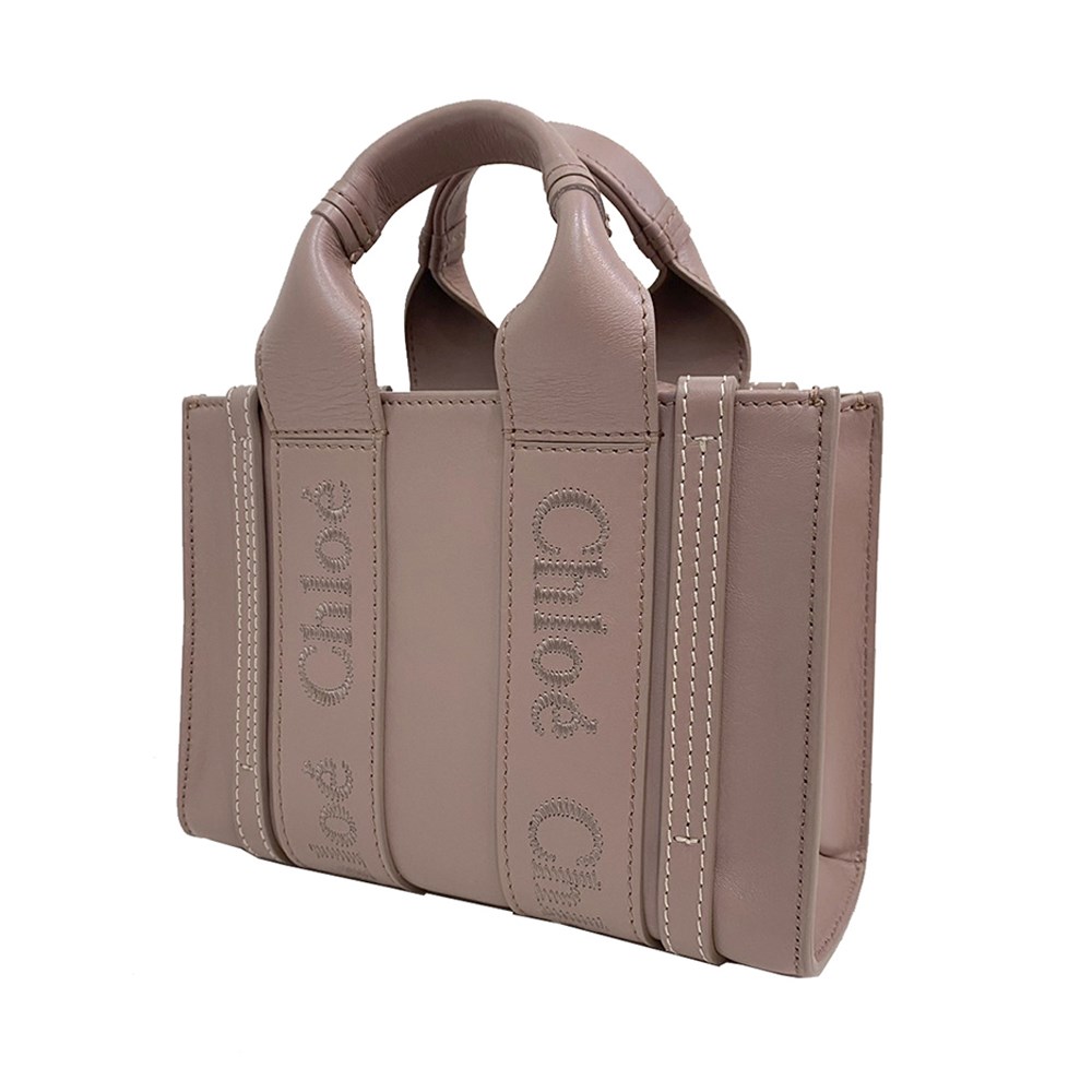 【Chloe’ 蔻依】CHC23UP237I60527 經典WOODY系列牛皮手提斜背MINI托特包(藕粉)