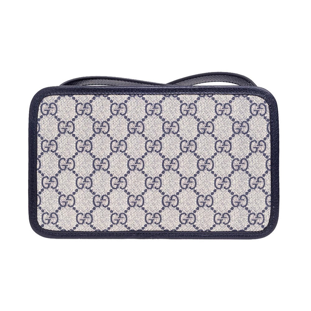 【GUCCI 古馳】658572 經典INTERLOCKING G系列帆布迷你斜背包(藍黑色)