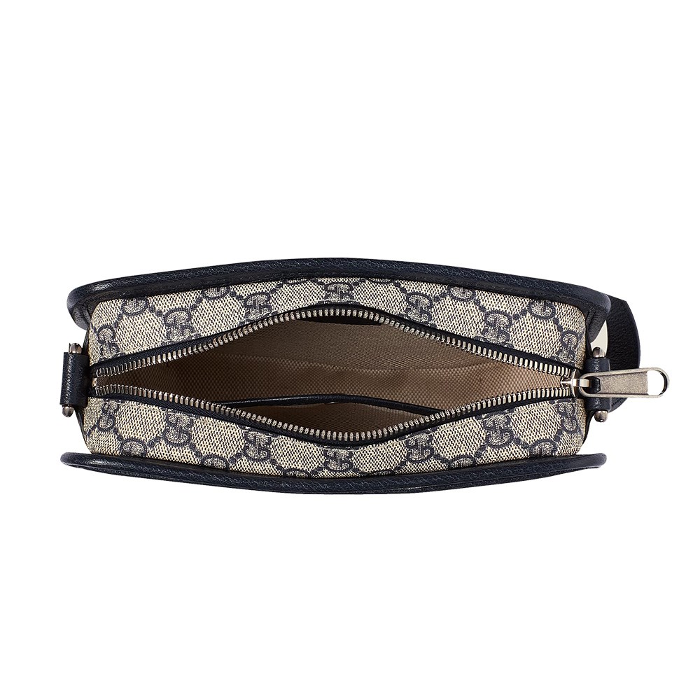 【GUCCI 古馳】658572 經典INTERLOCKING G系列帆布迷你斜背包(藍黑色)