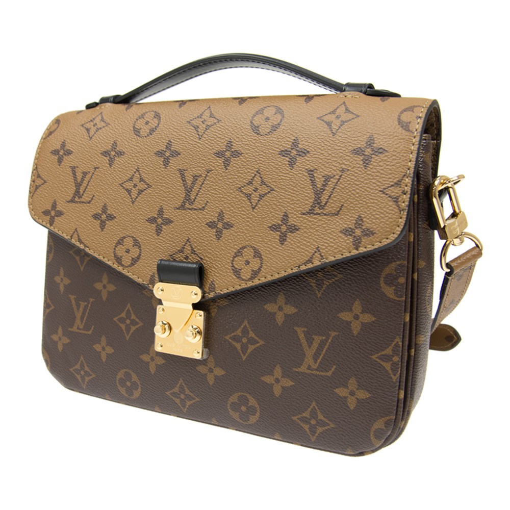 【Louis Vuitton 路易威登】M44876 經典雙色Monogram帆布Pochette Metis系列金釦手提斜背郵差包(雙色)