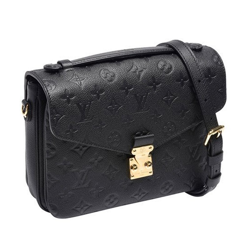 【Louis Vuitton 路易威登】M41487 經典Pochette Metis系列Monogram壓紋全皮金釦肩背斜背郵差包(黑色)