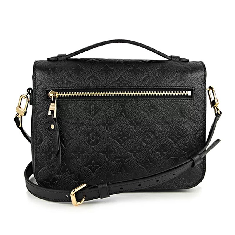【Louis Vuitton 路易威登】M41487 經典Pochette Metis系列Monogram壓紋全皮金釦肩背斜背郵差包(黑色)