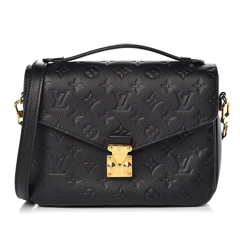 【Louis Vuitton 路易威登】M41487 經典Pochette Metis系列Monogram壓紋全皮金釦肩背斜背郵差包(黑色)