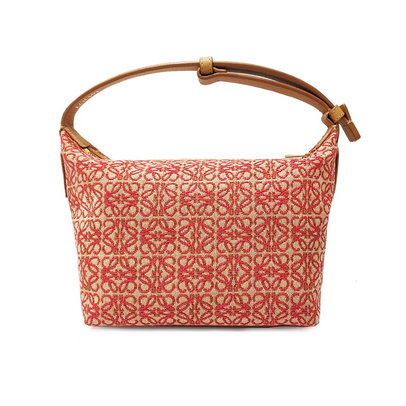 【LOEWE 羅威】A906K75X06 新款Cubi Anagram緹花布面拚接小牛皮手提包(紅色)