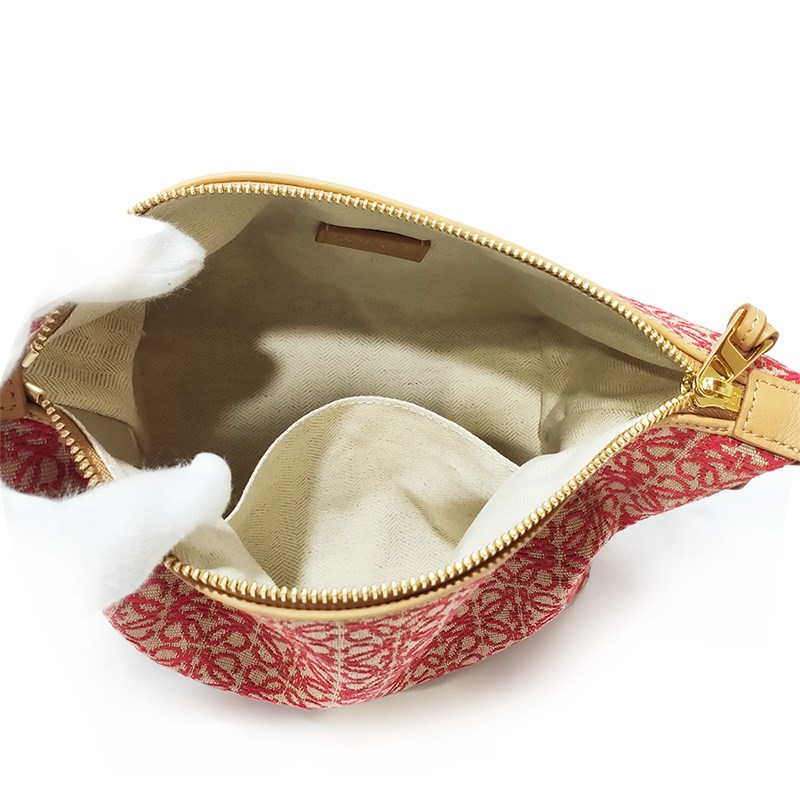 【LOEWE 羅威】A906K75X06 新款Cubi Anagram緹花布面拚接小牛皮手提包(紅色)