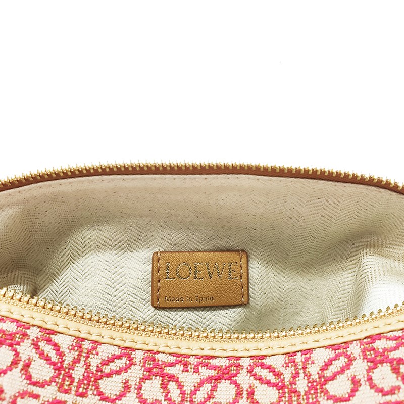 【LOEWE 羅威】A906K75X06 新款Cubi Anagram緹花布面拚接小牛皮手提包(紅色)