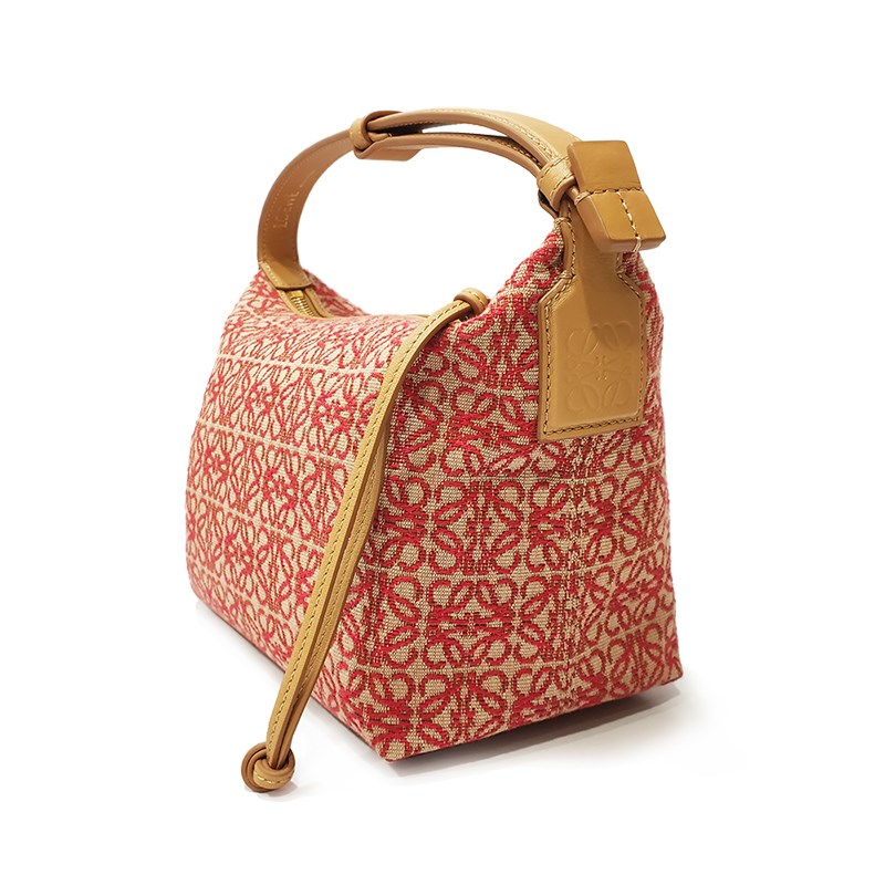 【LOEWE 羅威】A906K75X06 新款Cubi Anagram緹花布面拚接小牛皮手提包(紅色)