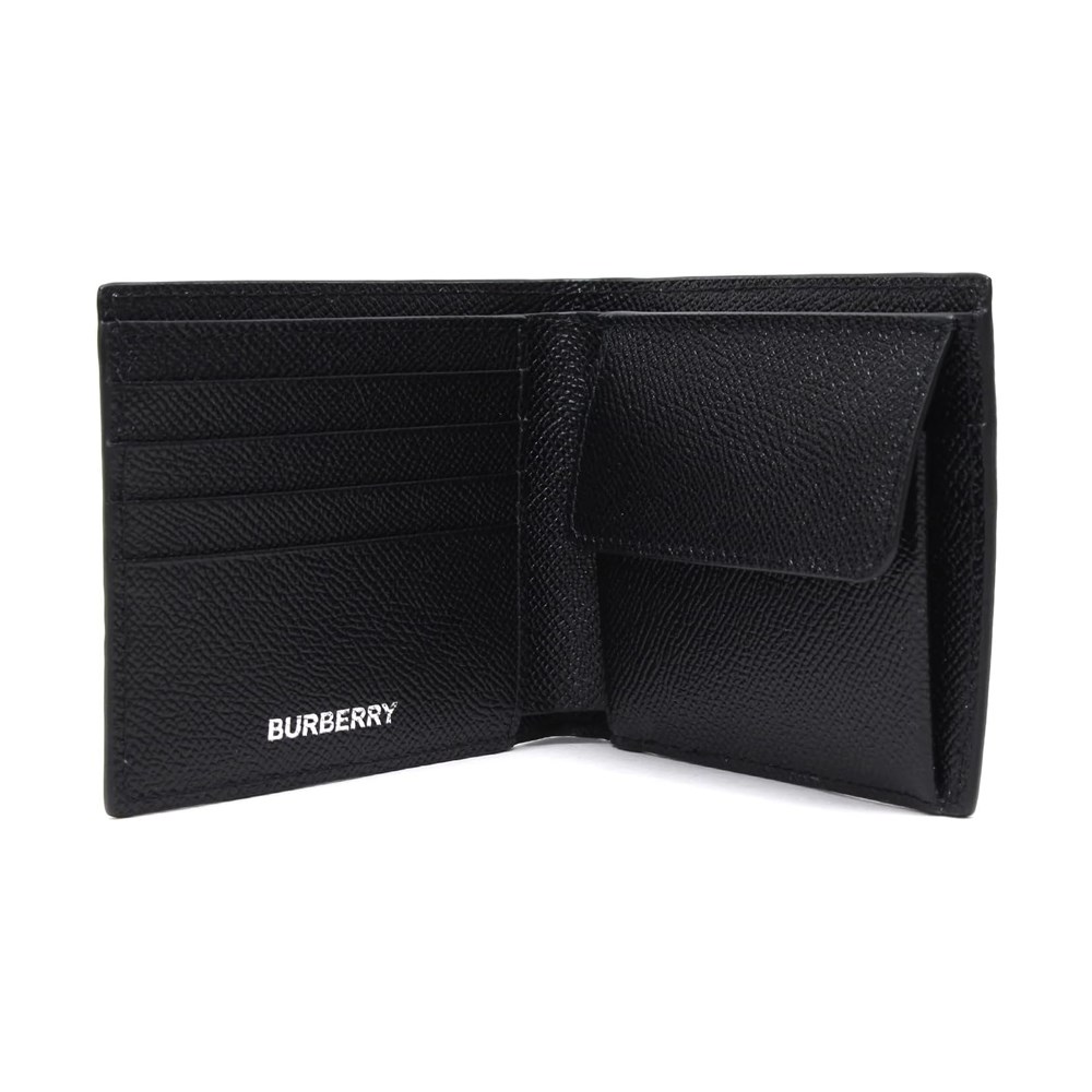 【BURBERRY 巴寶莉】80338461經典素面條紋牛皮零錢袋對開錢包短夾(黑色)