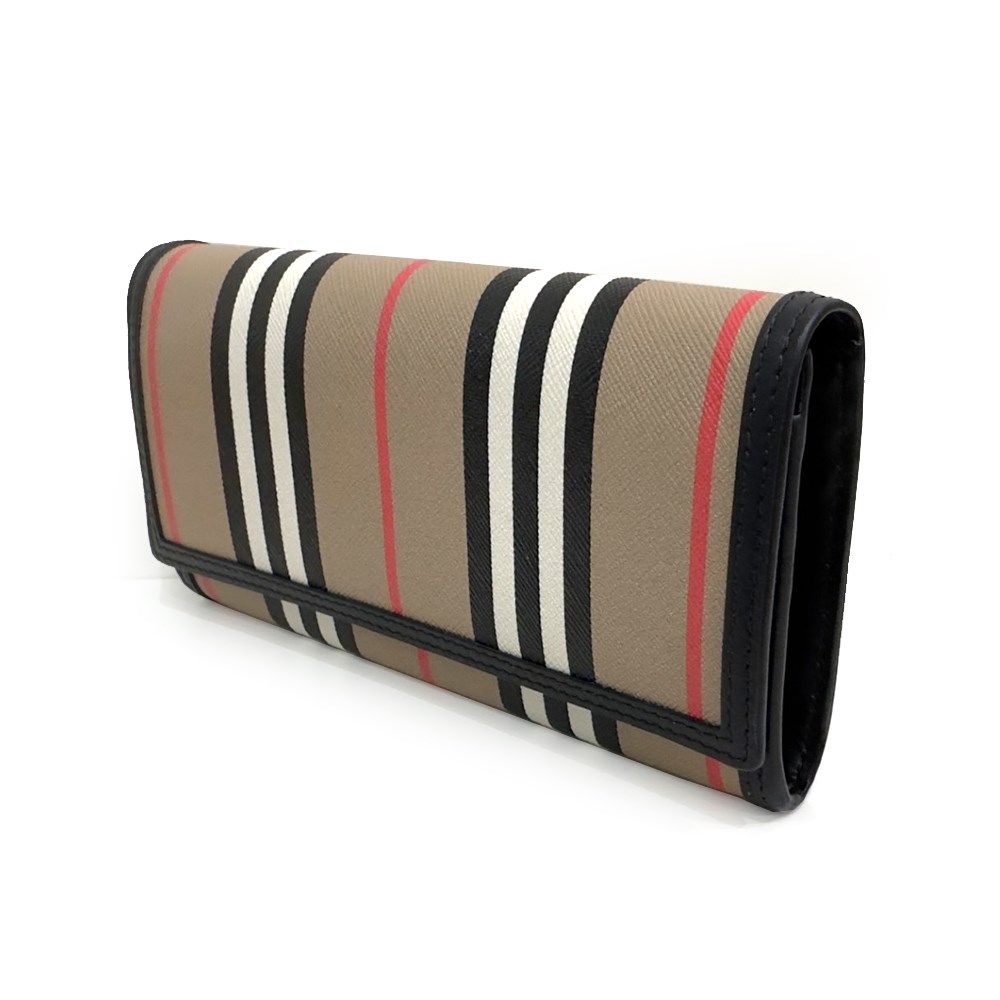【BURBERRY 巴寶莉】80730801 經典格紋帆布翻蓋信封皮夾長夾(黑色)