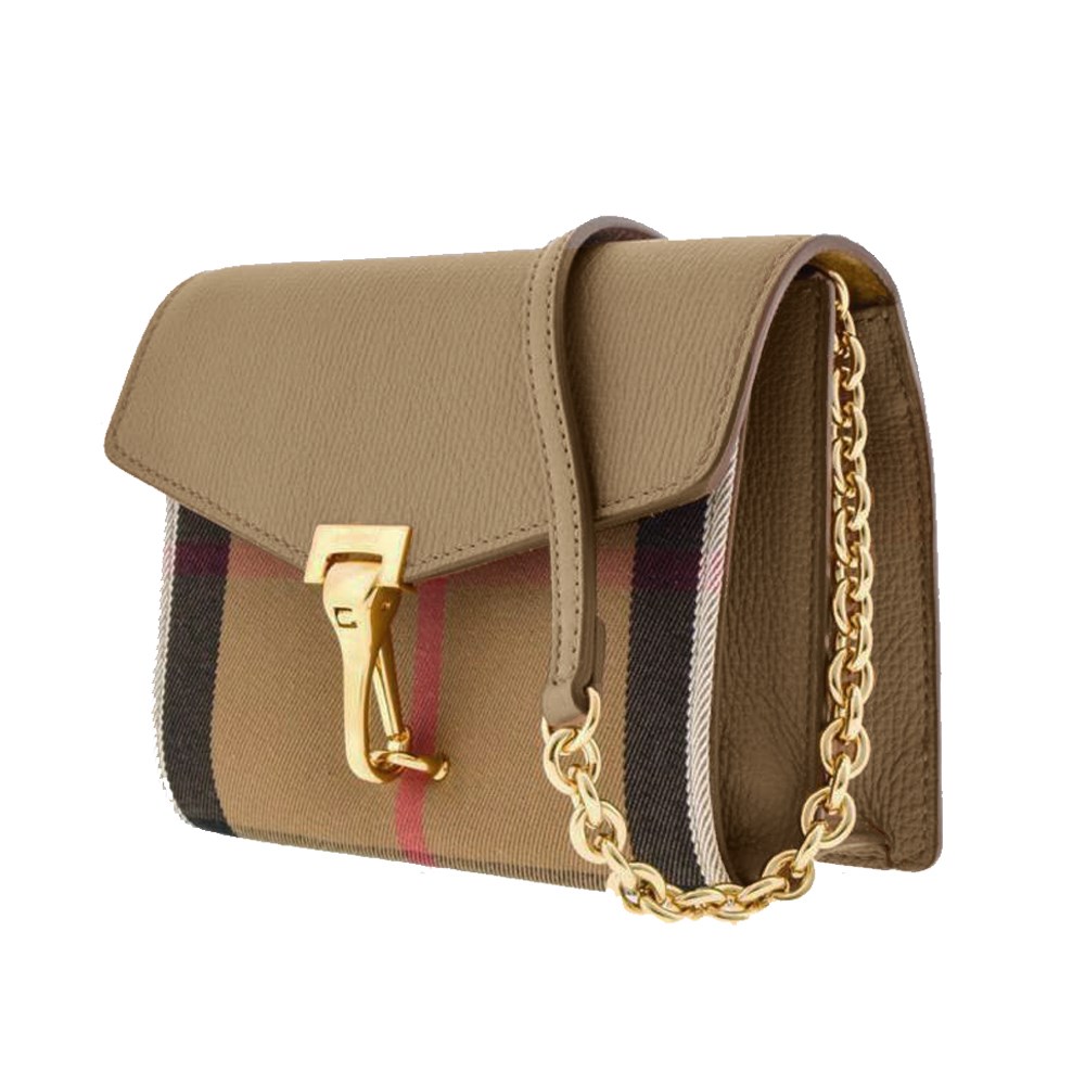 【BURBERRY 巴寶莉】80801751 經典Baby Macken系列格紋棉麻拼色迷你肩背/斜背郵差包(米色)