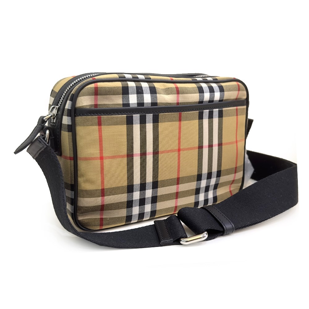 【BURBERRY 巴寶莉】80814601經典帆布格紋肩背相機包(卡其色)