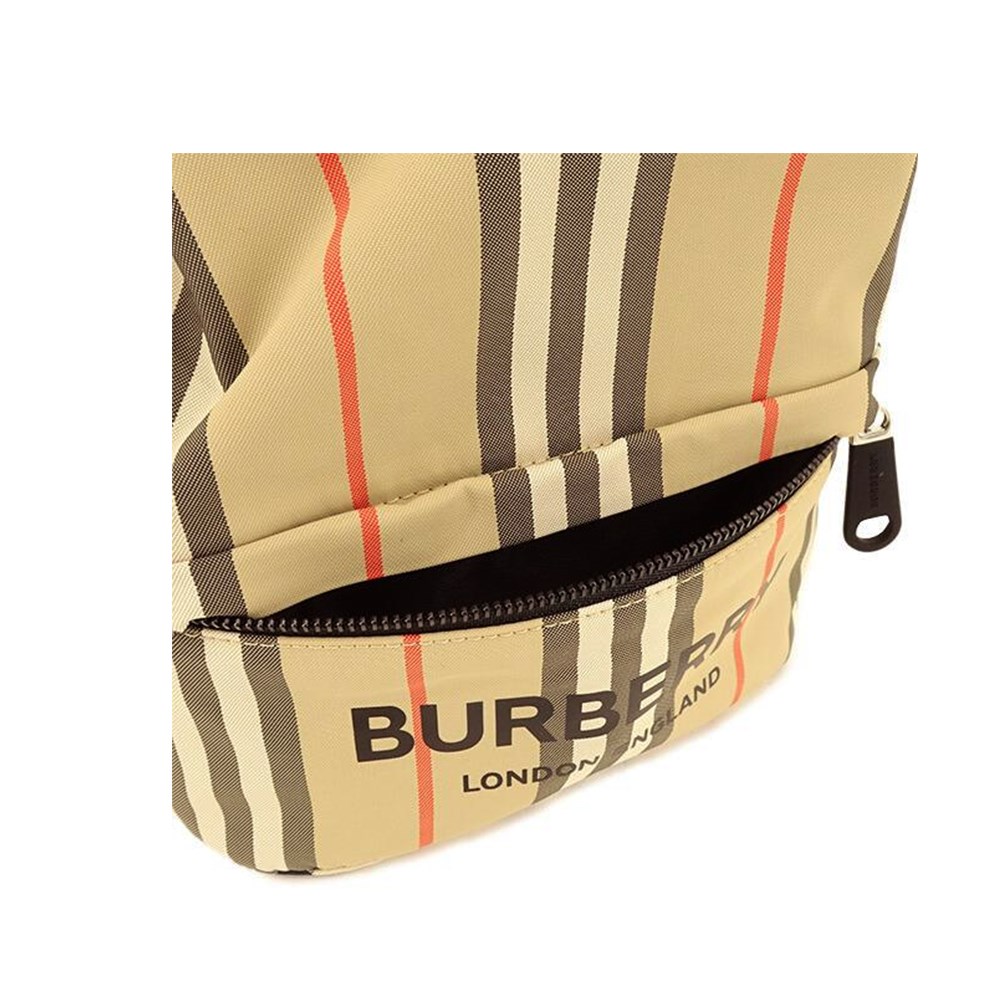 【BURBERRY 巴寶莉】80267371 經典格紋PHOEBE POUCH系列尼龍束繩手提肩背小水桶包(卡其色)