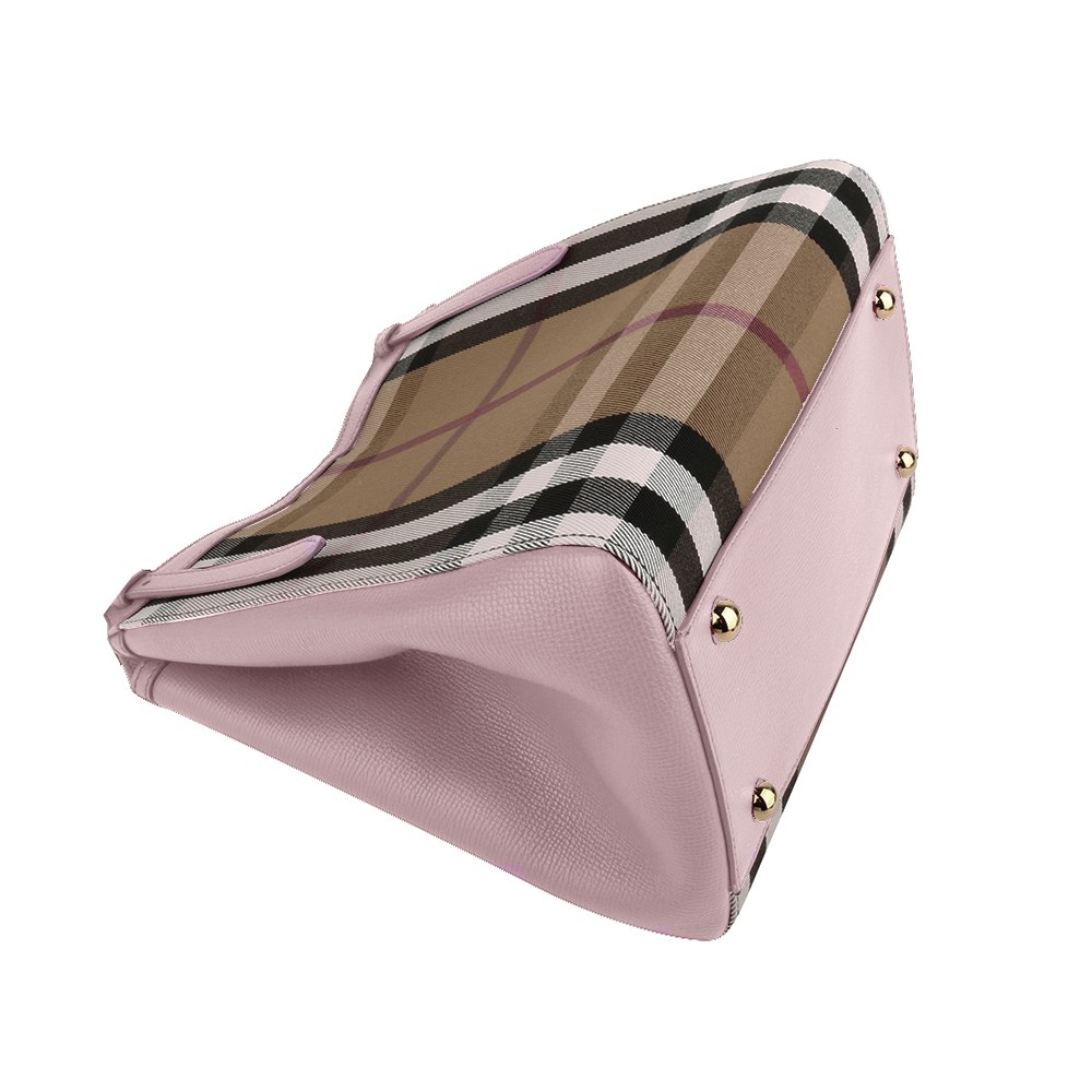 【BURBERRY 巴寶莉】80737881 經典格紋拼接皮革手提單肩包(粉色)