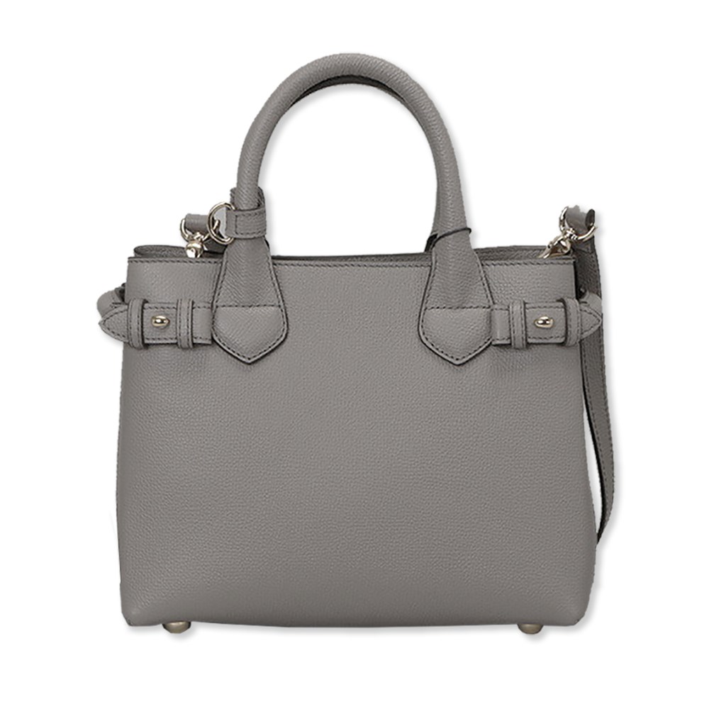 【BURBERRY 巴寶莉】80277511 經典 Banner皮革拚接格紋迷你手提包/斜背包(灰色)