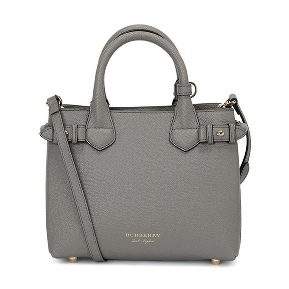 【BURBERRY 巴寶莉】80277511 經典 Banner皮革拚接格紋迷你手提包/斜背包(灰色)