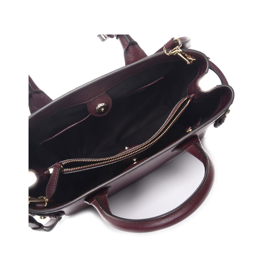 【BURBERRY 巴寶莉】40236971 經典Banner皮革拚接格紋大型手提包/肩背包(酒紅色)
