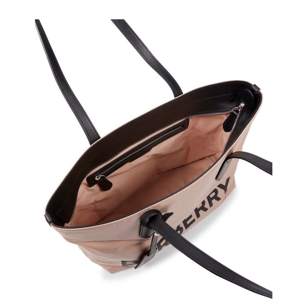 【BURBERRY 巴寶莉】80528631 經典燙印LOGO尼龍手提肩購物包托特包(粉色)