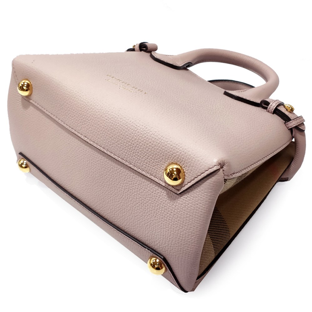【BURBERRY 巴寶莉】40237011  經典Banner皮革拚接格紋中型手提包/斜背包(粉色)
