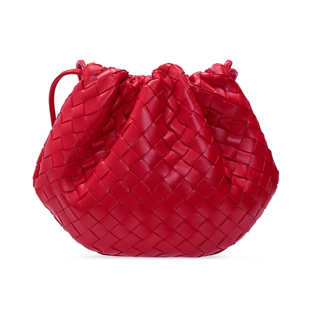 【BOTTEGA VENETA 寶緹嘉 】651905經典編織小羊皮The Mini Bulb系列迷你束繩斜背手提包(紅色)