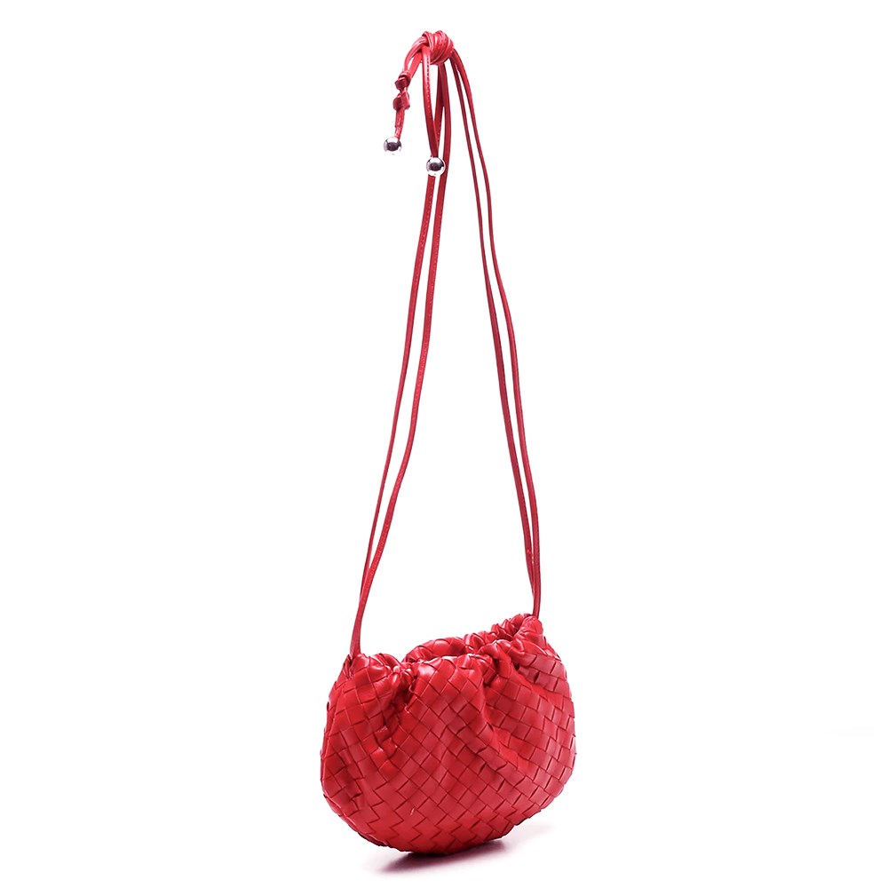 【BOTTEGA VENETA 寶緹嘉 】651905經典編織小羊皮The Mini Bulb系列迷你束繩斜背手提包(紅色)