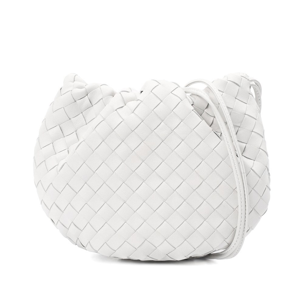 【BOTTEGA VENETA 寶緹嘉 】651905經典編織小羊皮The Mini Bulb系列迷你束繩斜背手提包(白色)