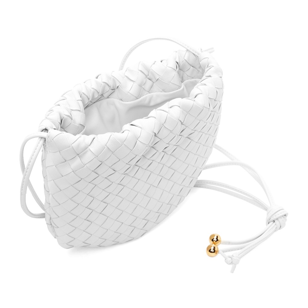 【BOTTEGA VENETA 寶緹嘉 】651905經典編織小羊皮The Mini Bulb系列迷你束繩斜背手提包(白色)
