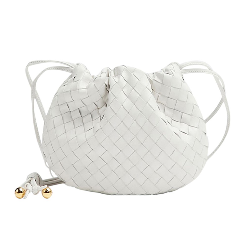 【BOTTEGA VENETA 寶緹嘉 】651905經典編織小羊皮The Mini Bulb系列迷你束繩斜背手提包(白色)