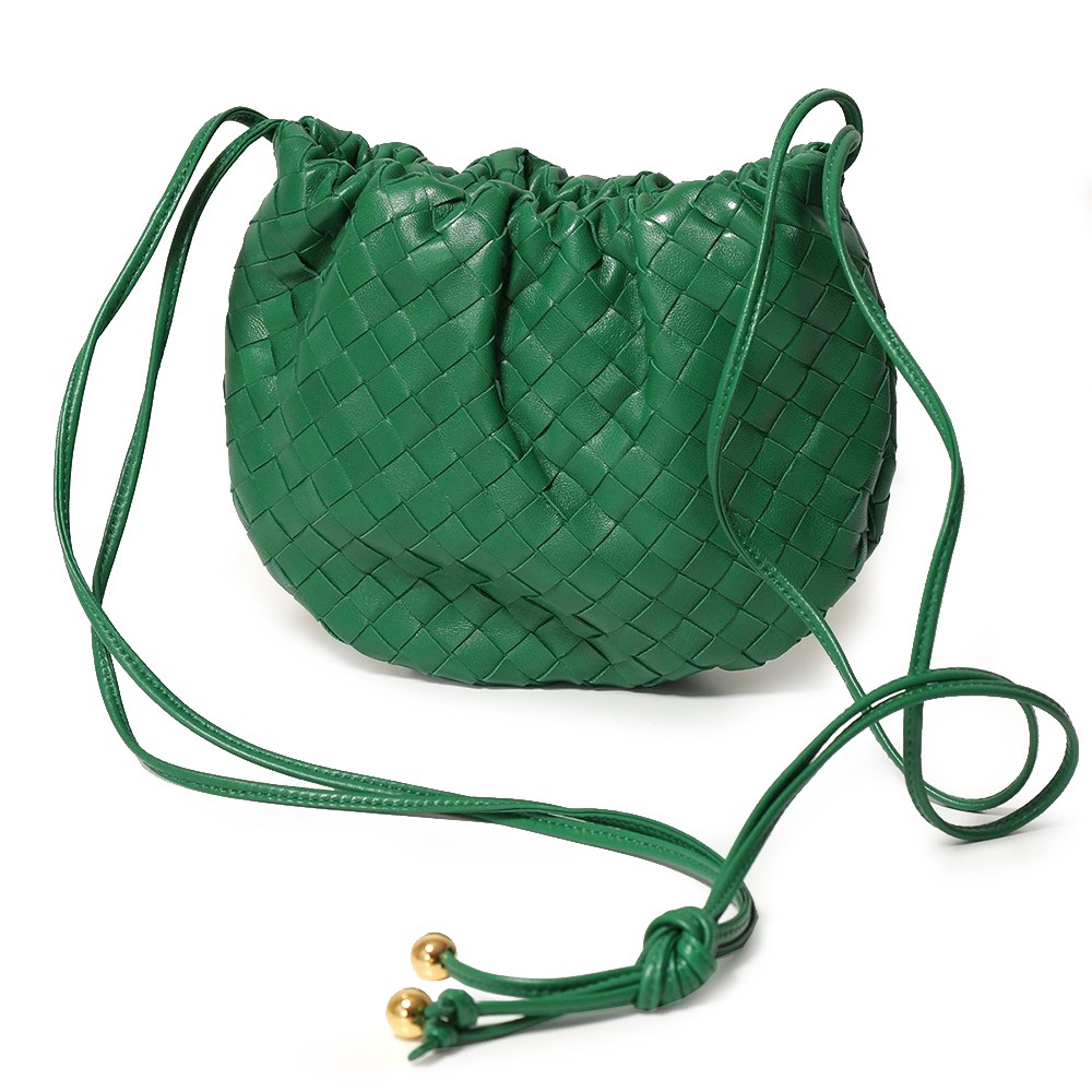 【BOTTEGA VENETA 寶緹嘉 】651905經典編織小羊皮The Mini Bulb系列迷你束繩斜背手提包(綠色)