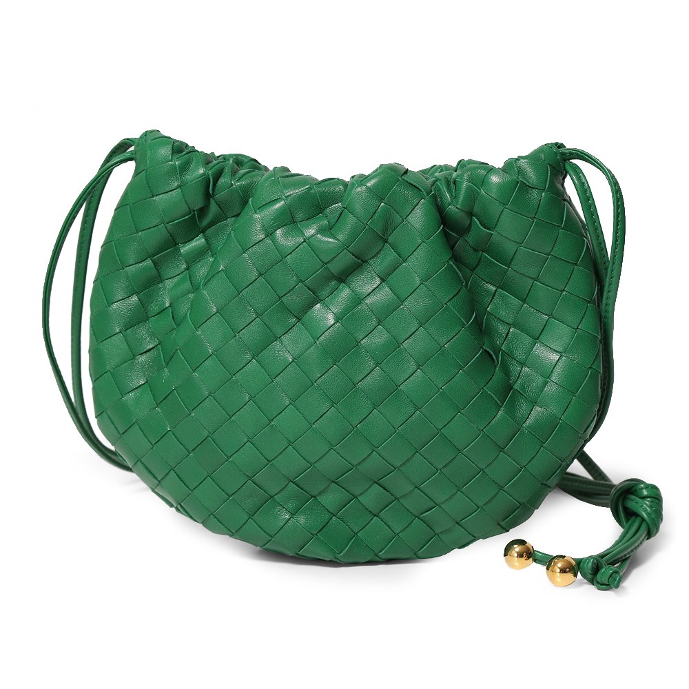 【BOTTEGA VENETA 寶緹嘉 】651905經典編織小羊皮The Mini Bulb系列迷你束繩斜背手提包(綠色)