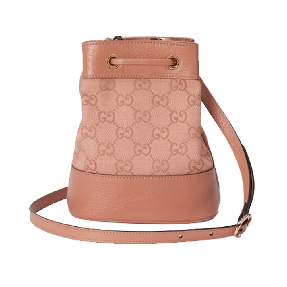 【GUCCI 古馳】550620 經典Ophidia系列迷你GG金扣LOGO肩背斜背水桶包(粉色)