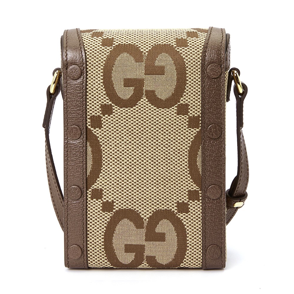 【GUCCI 古馳】625615 經典1955系列Jumbo GG帆布馬銜扣肩背斜背手機包(棕色)