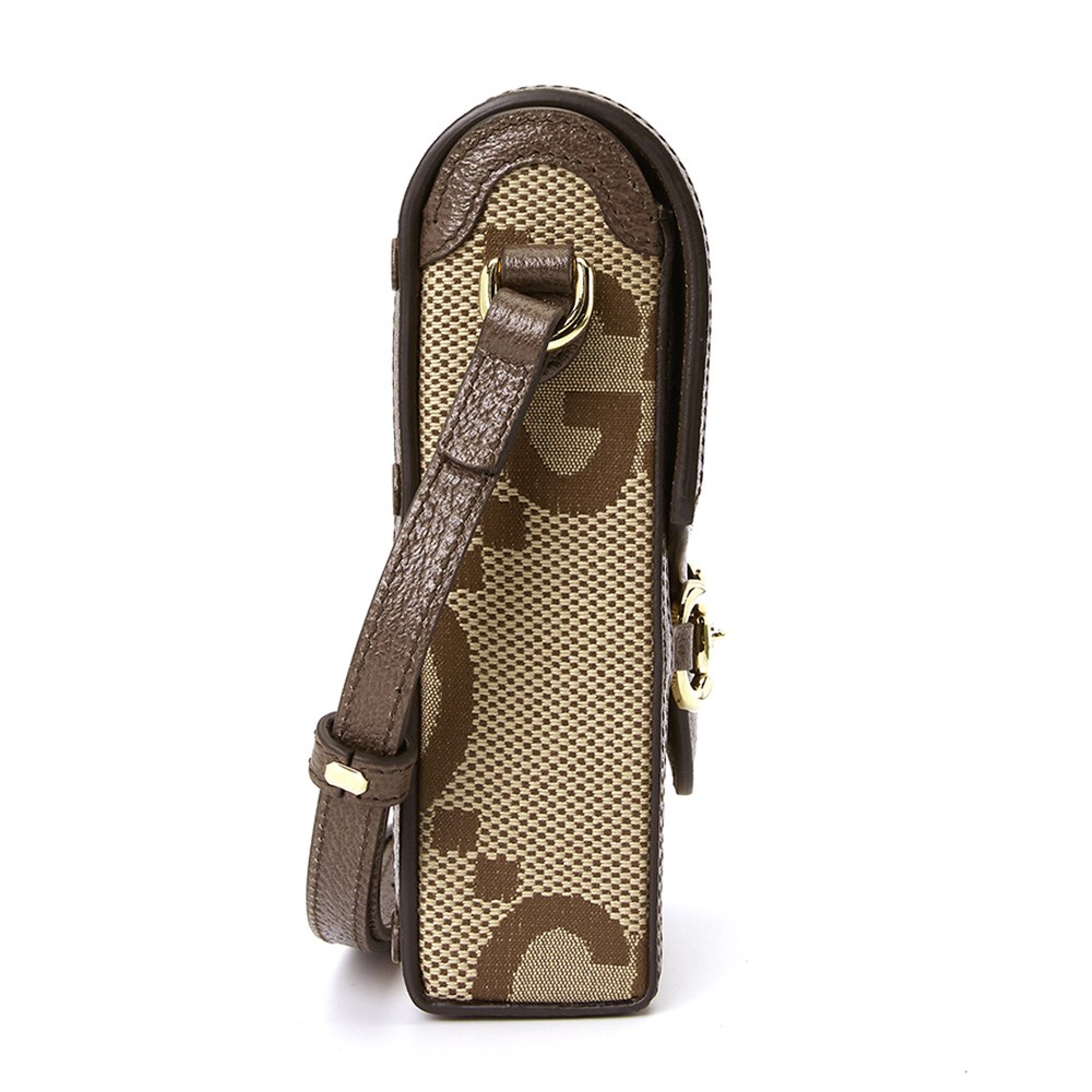 【GUCCI 古馳】625615 經典1955系列Jumbo GG帆布馬銜扣肩背斜背手機包(棕色)