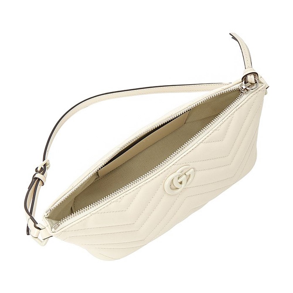 【GUCCI 古馳】 739166 經典Marmont系列絎縫牛皮手提肩背包腋下包(白色)
