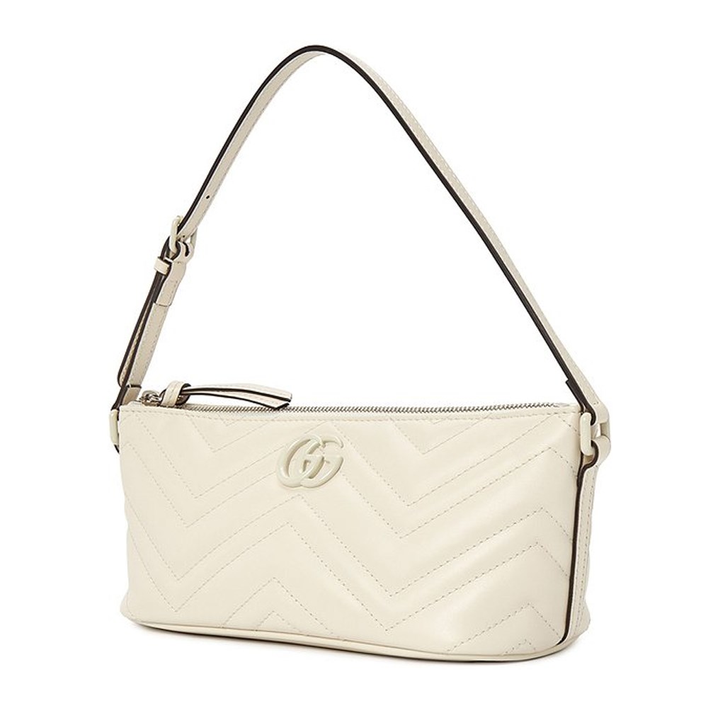 【GUCCI 古馳】 739166 經典Marmont系列絎縫牛皮手提肩背包腋下包(白色)