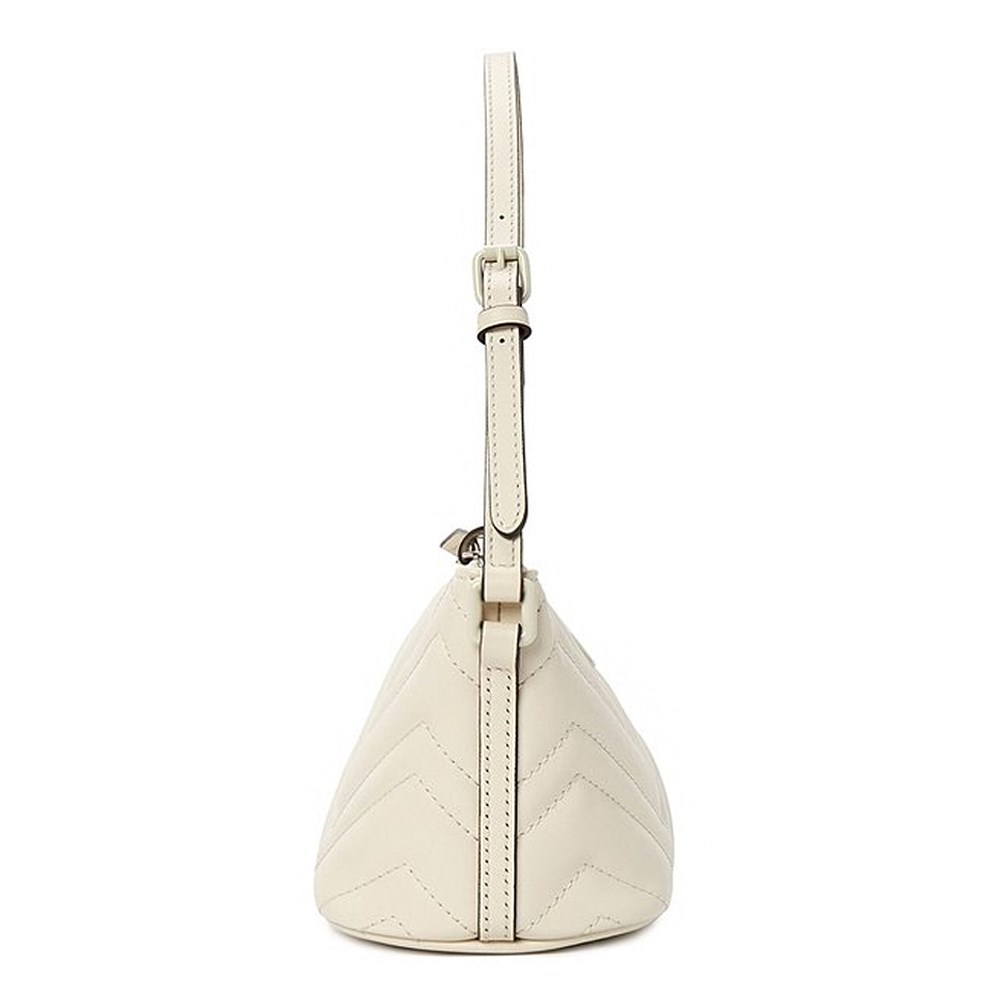 【GUCCI 古馳】 739166 經典Marmont系列絎縫牛皮手提肩背包腋下包(白色)