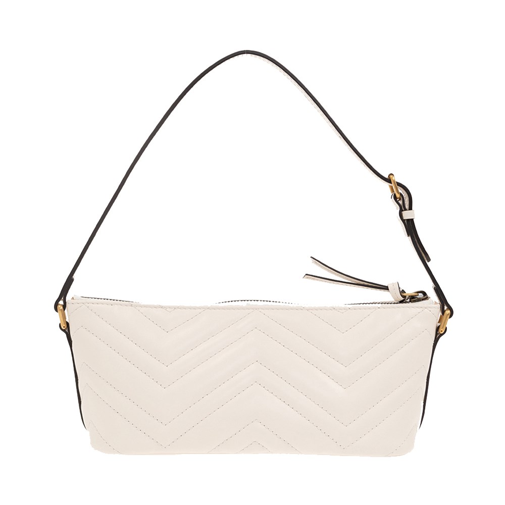 【GUCCI 古馳】 739166 經典Marmont系列絎縫牛皮金扣手提肩背包腋下包(白色)