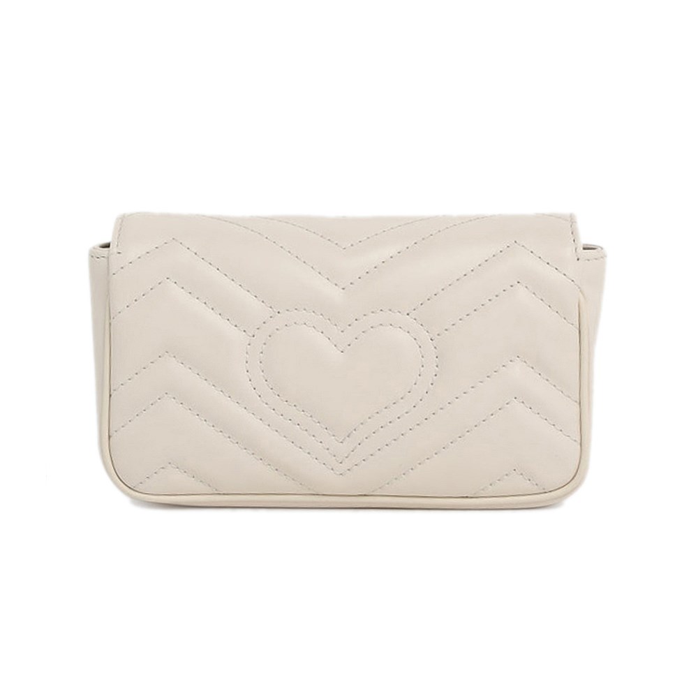 【GUCCI 古馳】476433 經典Marmont系列仿舊金色GG LOGO牛皮山字紋MINI款手拿/腰包/肩背/斜背包(白色)