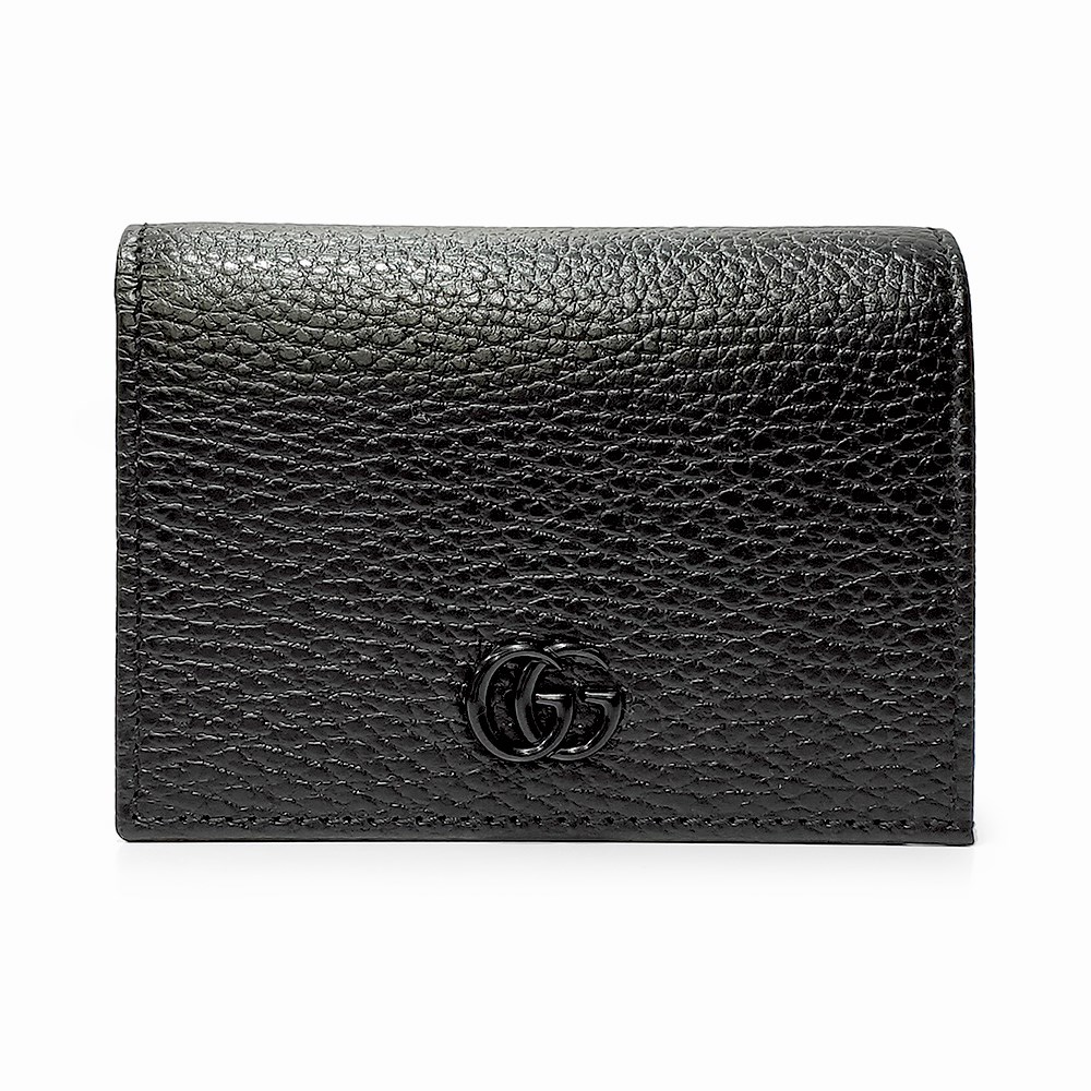 【GUCCI 】456126 經典金屬雙G LOGO荔枝紋牛皮暗釦萬用信用卡/短夾 -複製