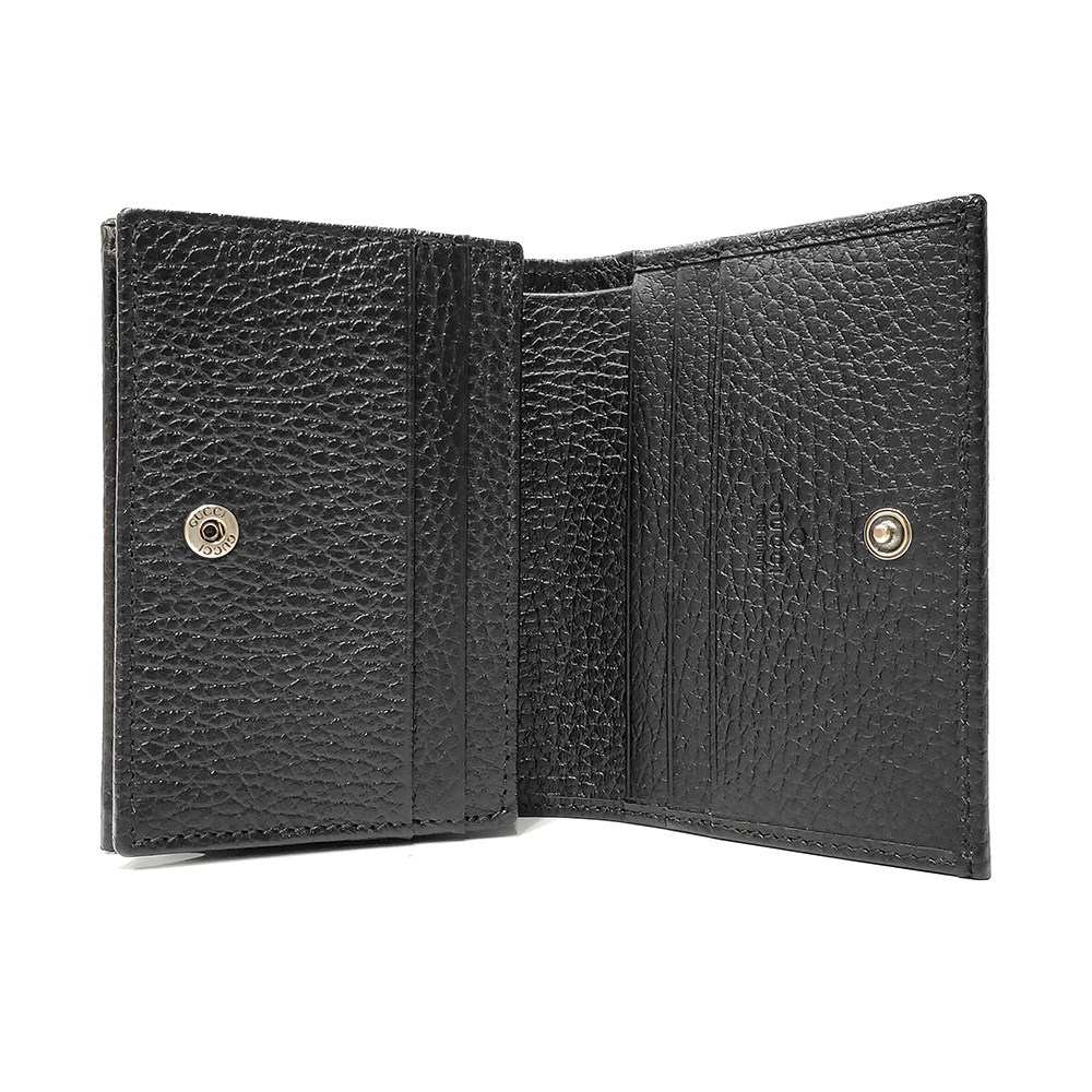 【GUCCI 】456126 經典金屬雙G LOGO荔枝紋牛皮暗釦萬用信用卡/短夾 -複製