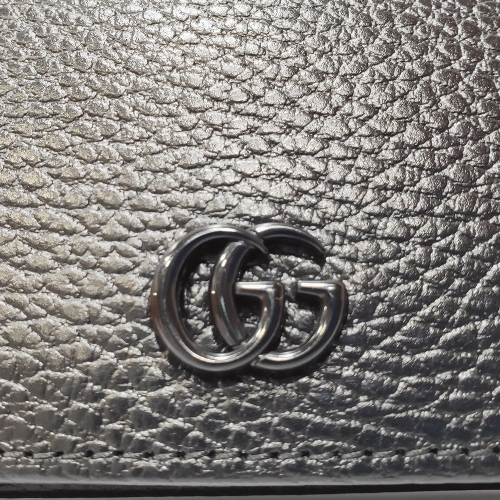 【GUCCI 】456126 經典金屬雙G LOGO荔枝紋牛皮暗釦萬用信用卡/短夾 -複製