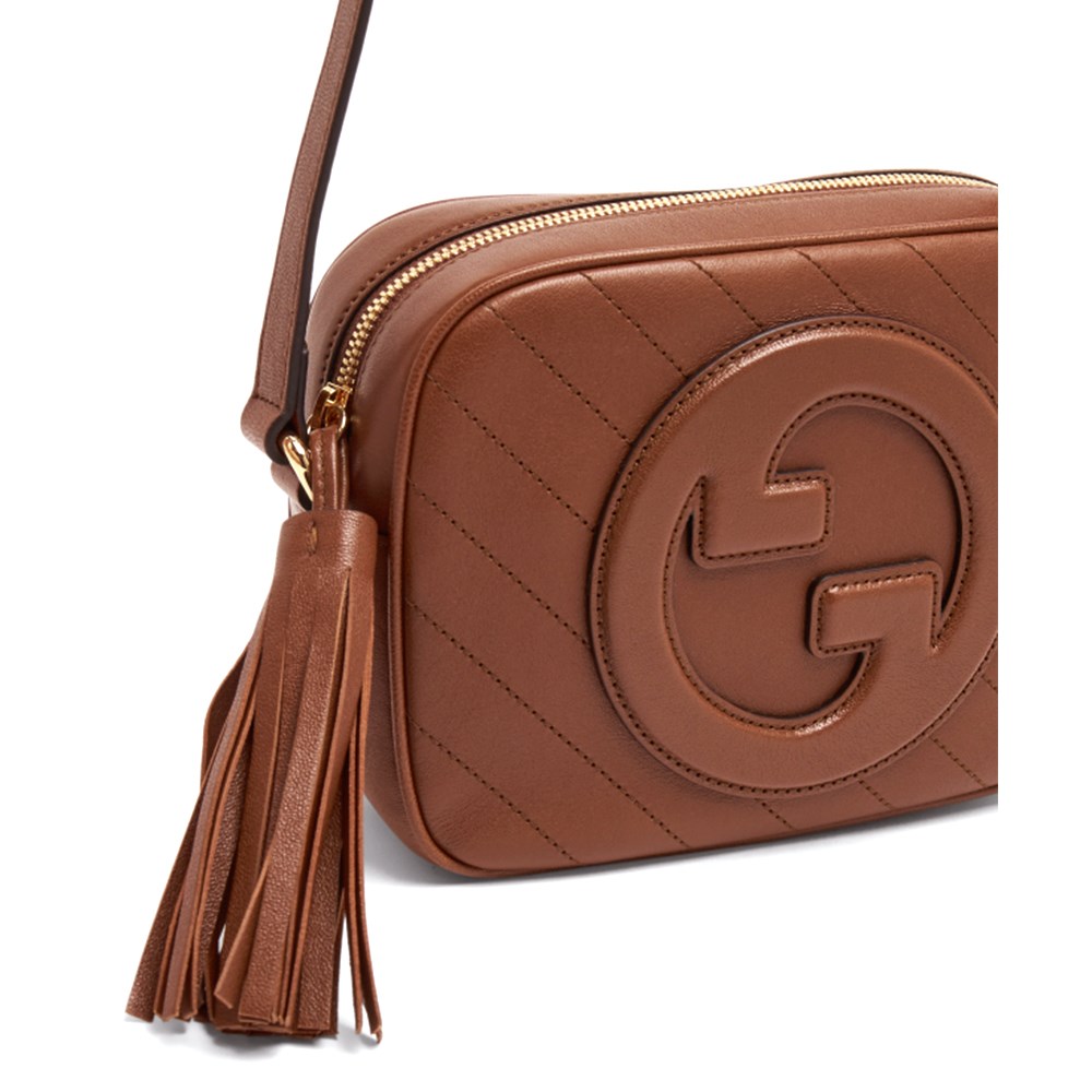 【GUCCI 古馳】742360 新款BLONDIE流蘇吊飾相機包斜背包(棕色)