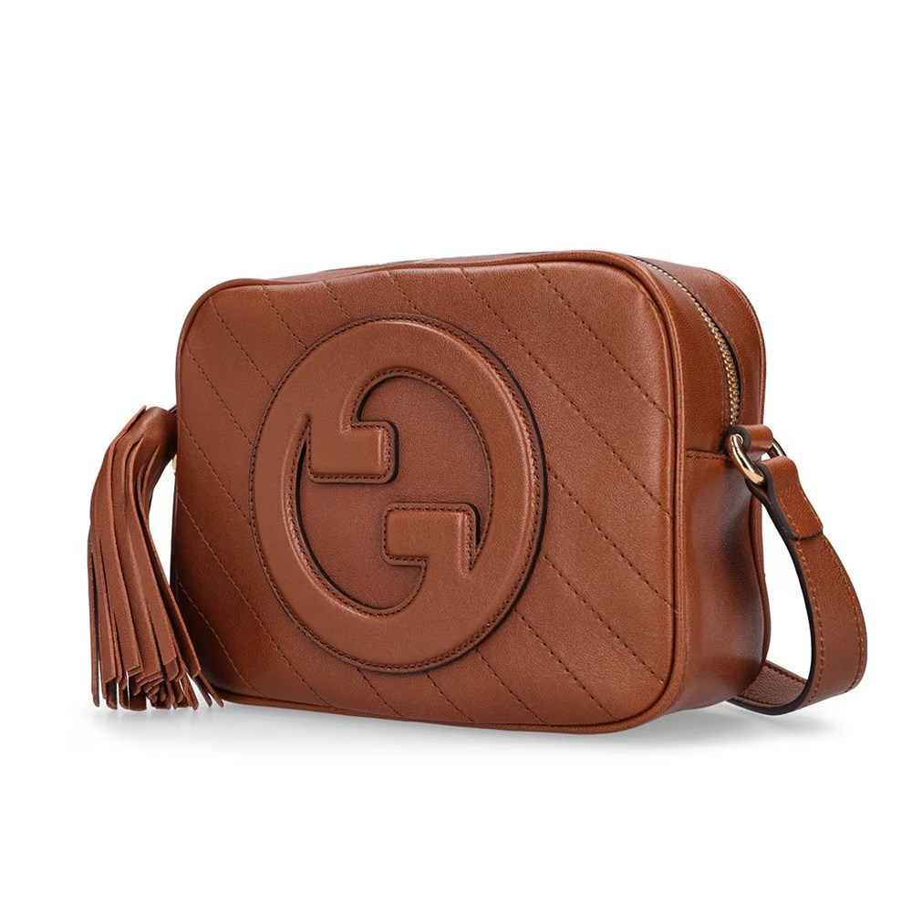 【GUCCI 古馳】742360 新款BLONDIE流蘇吊飾相機包斜背包(棕色)