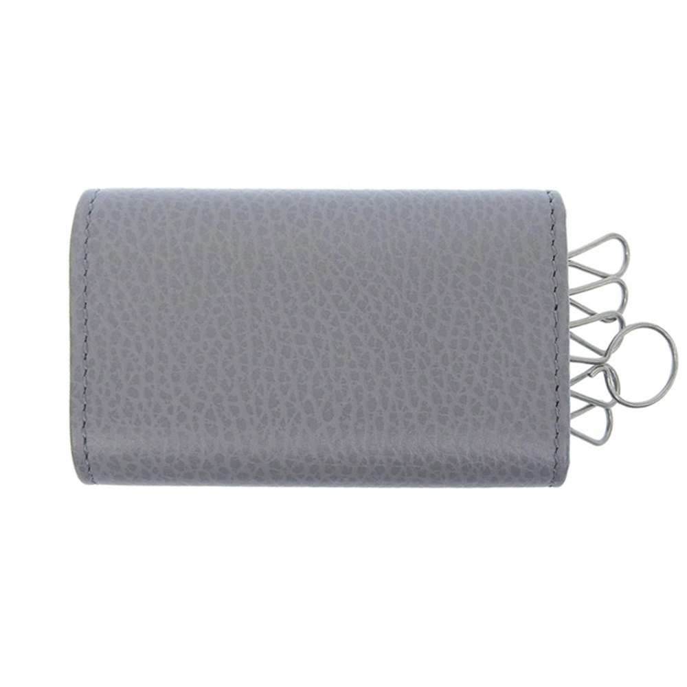 【GUCCI 古馳】456118 經典GG LOGO荔枝紋牛皮暗扣鑰匙包(灰色)