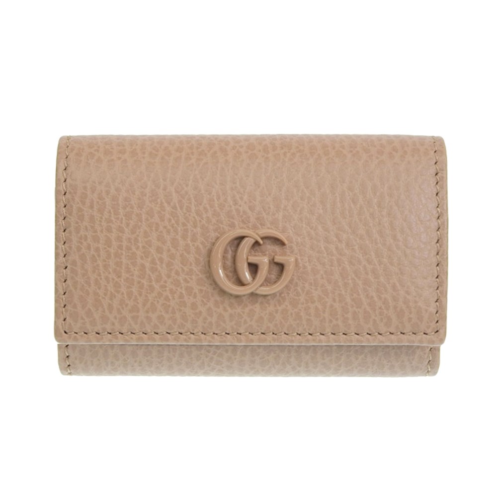 【GUCCI 古馳】456118 經典GG LOGO荔枝紋牛皮暗扣鑰匙包(膚色)  